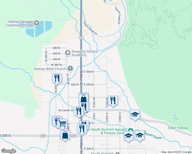 map of restaurants, bars, coffee shops, grocery stores, and more near 268 North 100 East in Kamas
