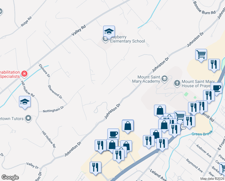 map of restaurants, bars, coffee shops, grocery stores, and more near 26 Skyline Drive in Watchung