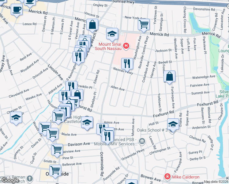 map of restaurants, bars, coffee shops, grocery stores, and more near 2603 Mount Avenue in Oceanside