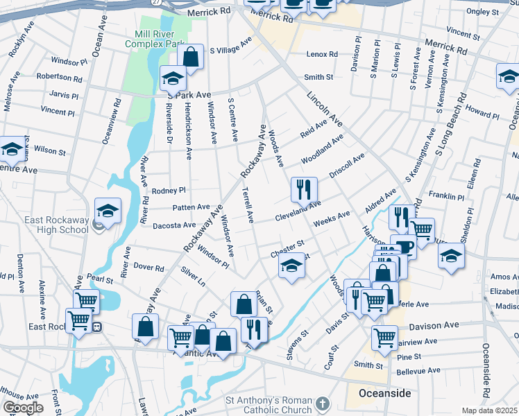 map of restaurants, bars, coffee shops, grocery stores, and more near 1 Malcolm Court in Oceanside