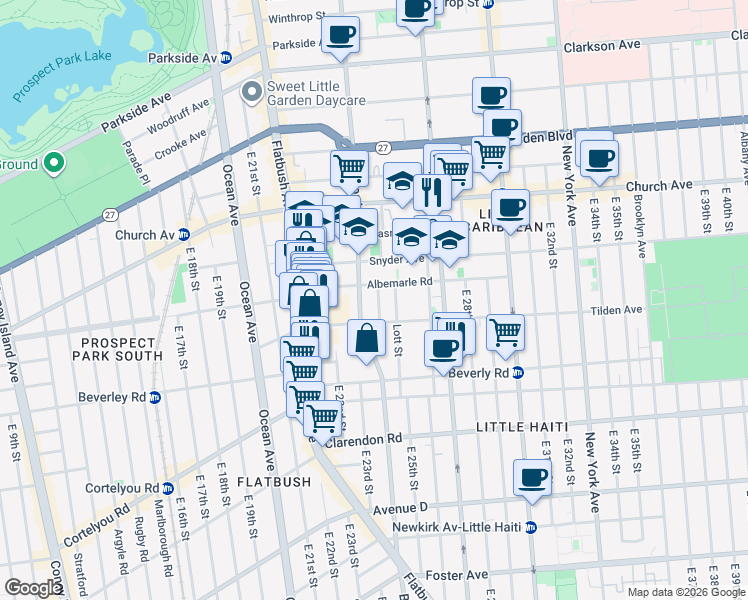 map of restaurants, bars, coffee shops, grocery stores, and more near 30 Oakland Place in Brooklyn