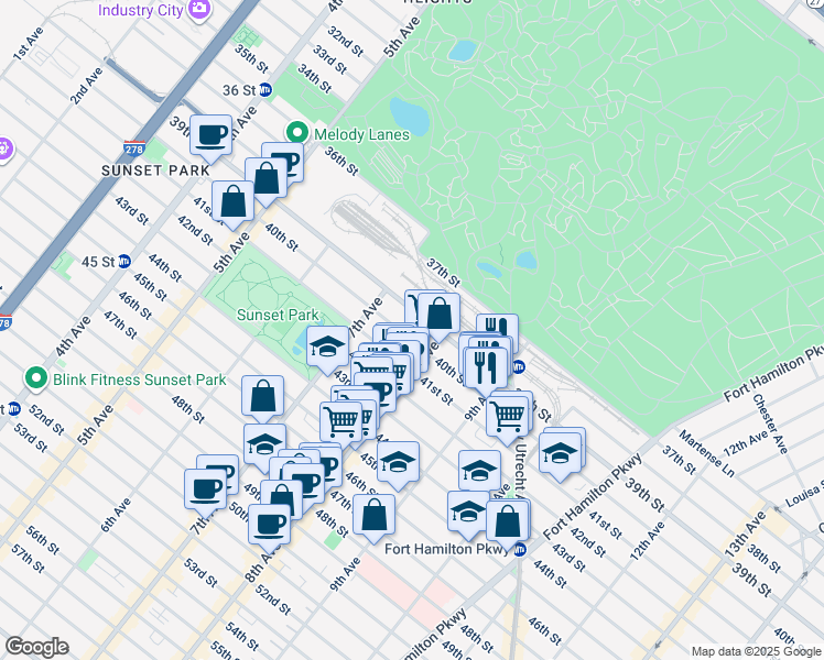 map of restaurants, bars, coffee shops, grocery stores, and more near in Brooklyn