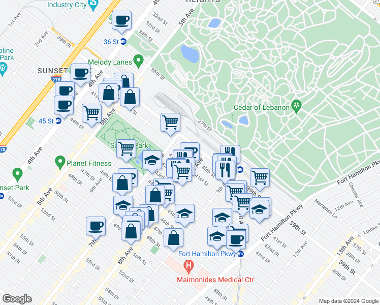 map of restaurants, bars, coffee shops, grocery stores, and more near in Brooklyn