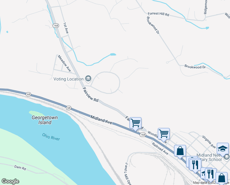 map of restaurants, bars, coffee shops, grocery stores, and more near 67-1 Midland Heights in Midland