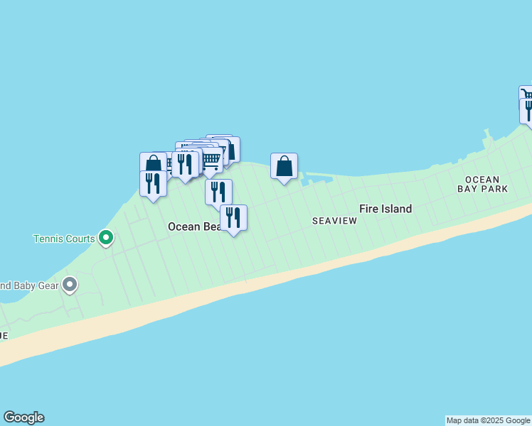 map of restaurants, bars, coffee shops, grocery stores, and more near 30 Surf View Walk in Bay Shore