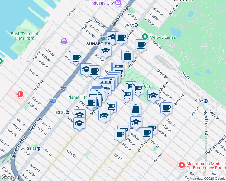 map of restaurants, bars, coffee shops, grocery stores, and more near 533 46th Street in Brooklyn