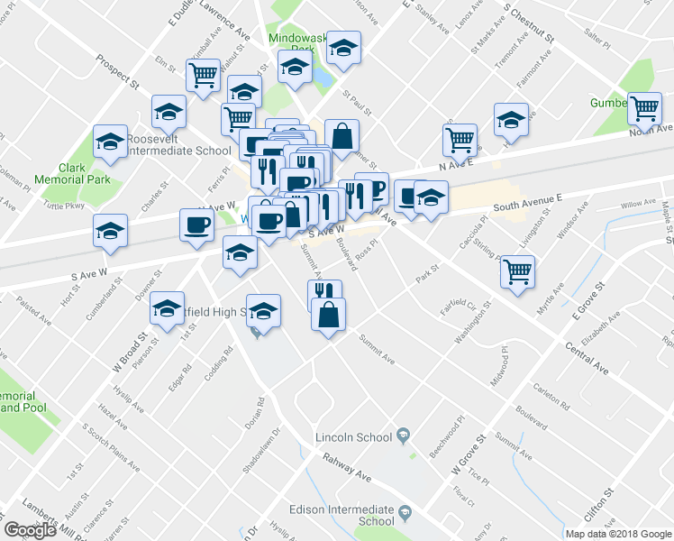map of restaurants, bars, coffee shops, grocery stores, and more near 311 Temple Place in Westfield