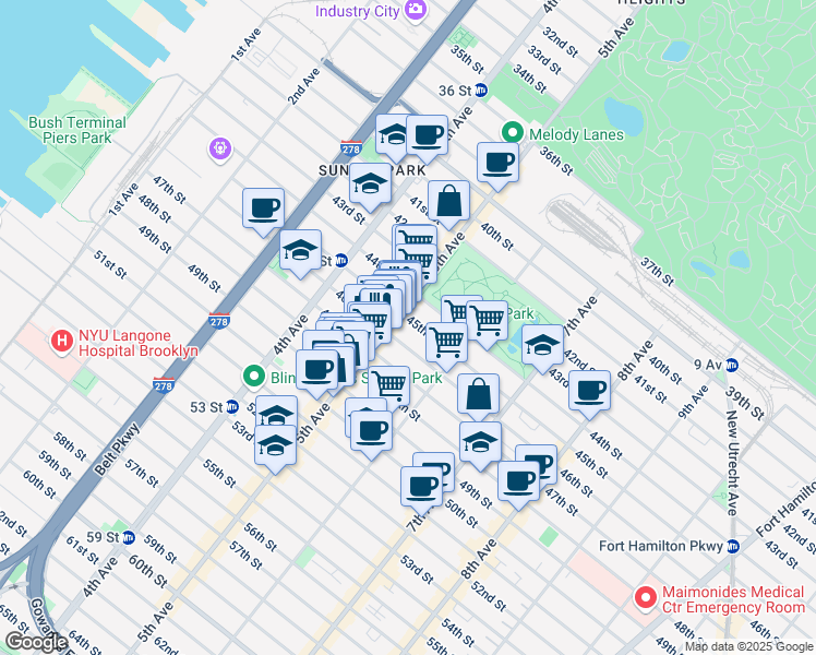 map of restaurants, bars, coffee shops, grocery stores, and more near 533 46th Street in Brooklyn