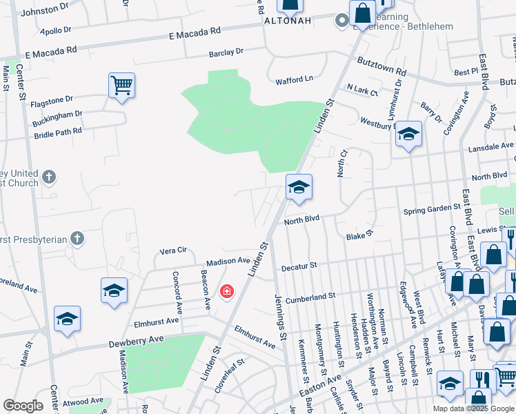 map of restaurants, bars, coffee shops, grocery stores, and more near 2440 Woodstock Drive in Bethlehem