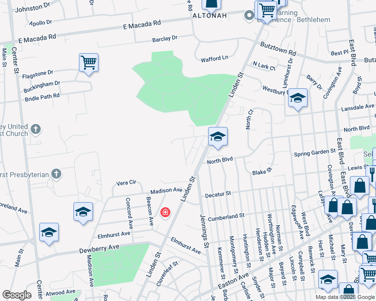 map of restaurants, bars, coffee shops, grocery stores, and more near 2440 Woodstock Drive in Bethlehem