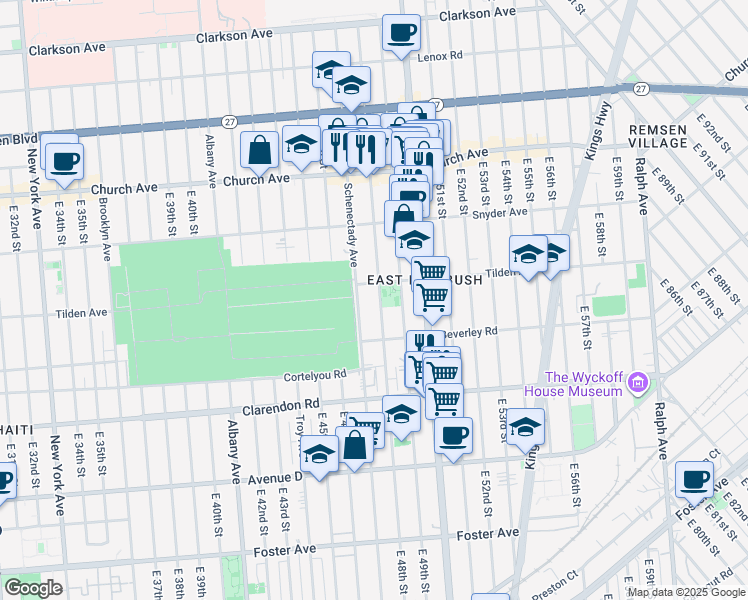 map of restaurants, bars, coffee shops, grocery stores, and more near 600 East 48th Street in Brooklyn