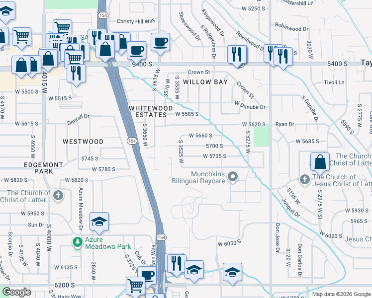 map of restaurants, bars, coffee shops, grocery stores, and more near 5743 South 3525 West in Salt Lake City