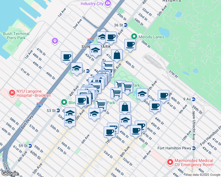 map of restaurants, bars, coffee shops, grocery stores, and more near 533 46th Street in Brooklyn
