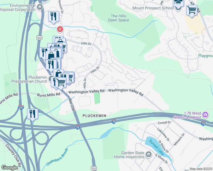 map of restaurants, bars, coffee shops, grocery stores, and more near Pinevale Road & Cedar Court in Bedminster Township