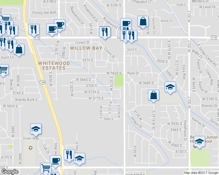 map of restaurants, bars, coffee shops, grocery stores, and more near 3291 West 5700 South in Salt Lake City