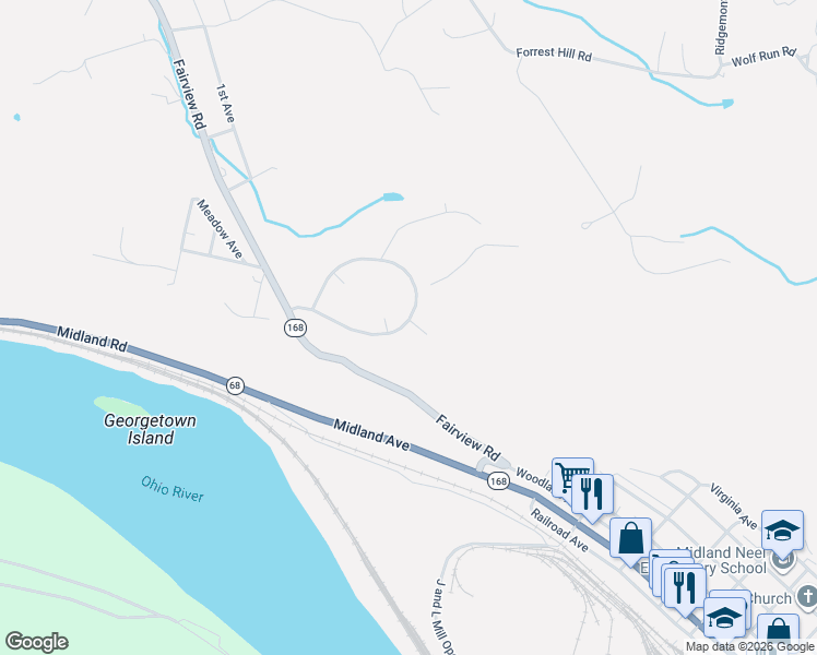 map of restaurants, bars, coffee shops, grocery stores, and more near 67-1 Midland Heights in Midland