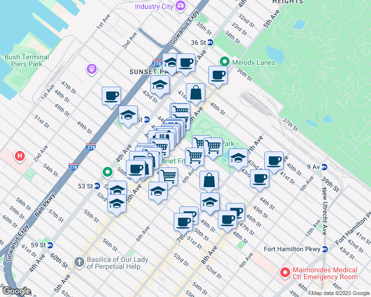 map of restaurants, bars, coffee shops, grocery stores, and more near 533 46th Street in Brooklyn