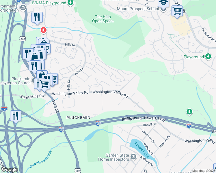 map of restaurants, bars, coffee shops, grocery stores, and more near 270 Washington Valley Road in Bedminster