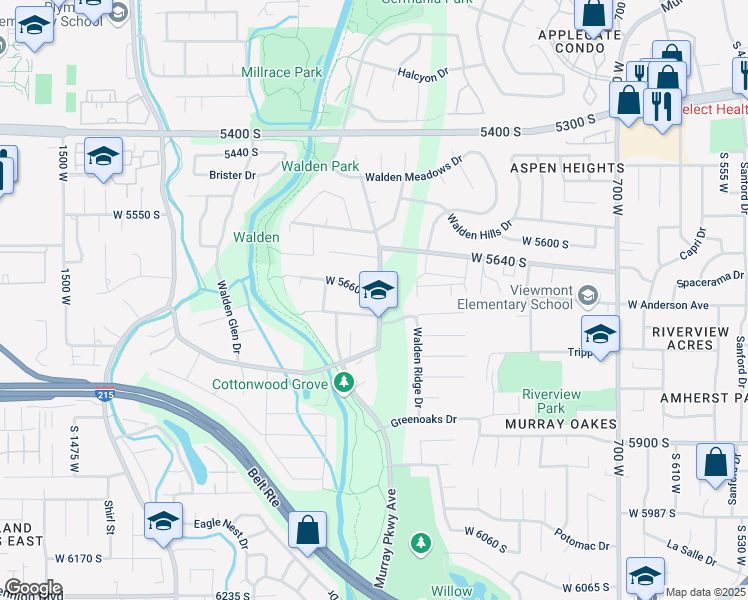 map of restaurants, bars, coffee shops, grocery stores, and more near 1037 Ropcke Drive in Murray