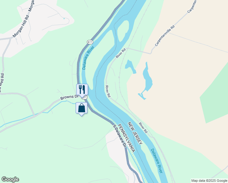 map of restaurants, bars, coffee shops, grocery stores, and more near 518 River Road in Phillipsburg