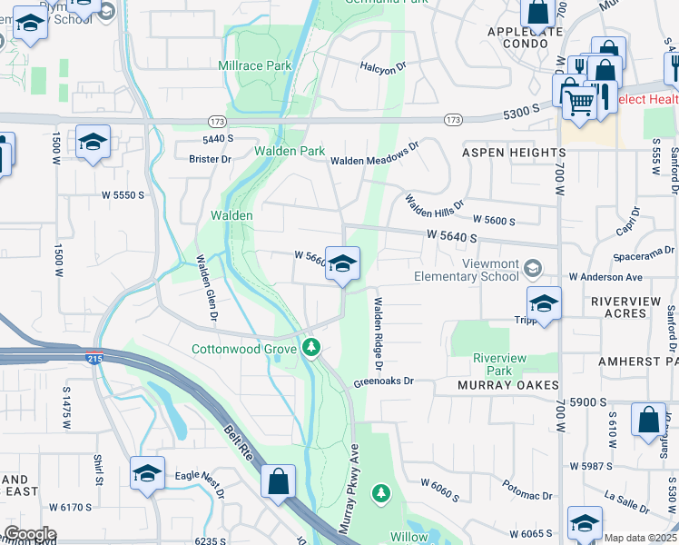 map of restaurants, bars, coffee shops, grocery stores, and more near 1037 Ropcke Drive in Murray