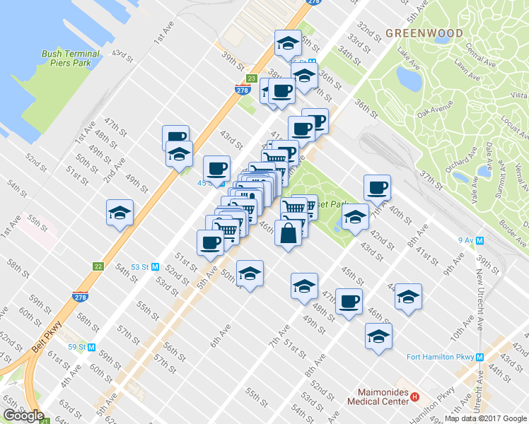 map of restaurants, bars, coffee shops, grocery stores, and more near 533 46th Street in Brooklyn