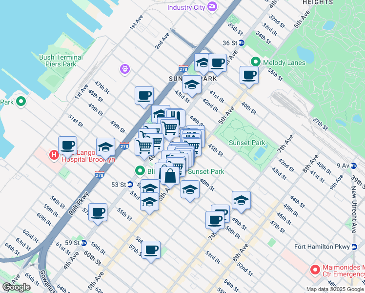 map of restaurants, bars, coffee shops, grocery stores, and more near 441 48th Street in Brooklyn