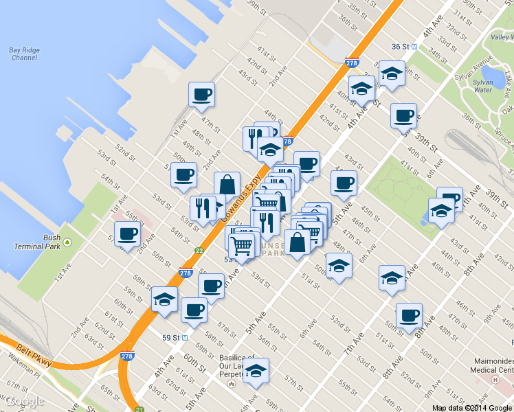 map of restaurants, bars, coffee shops, grocery stores, and more near in Brooklyn