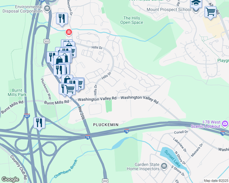 map of restaurants, bars, coffee shops, grocery stores, and more near 33 Pine Court in Bedminster