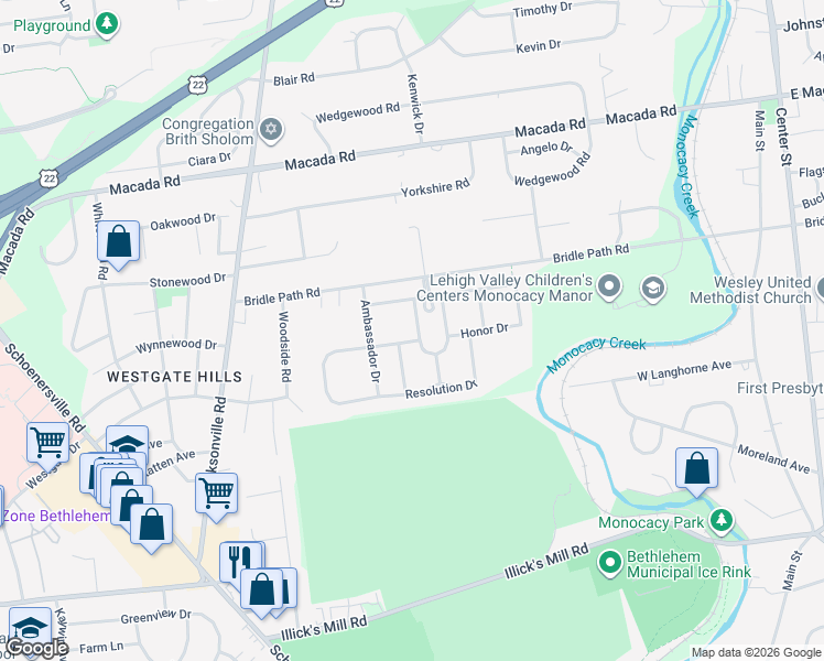 map of restaurants, bars, coffee shops, grocery stores, and more near 1011 Union Court in Bethlehem