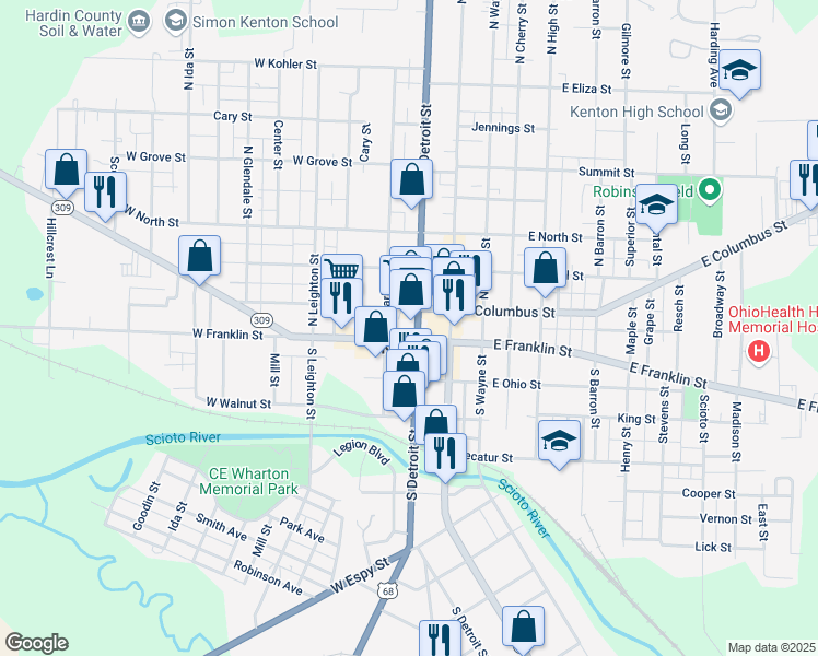 map of restaurants, bars, coffee shops, grocery stores, and more near in Kenton