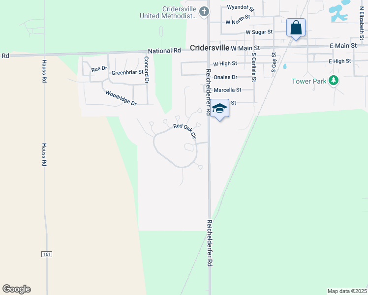 map of restaurants, bars, coffee shops, grocery stores, and more near 20401 Reichelderfer Road in Cridersville