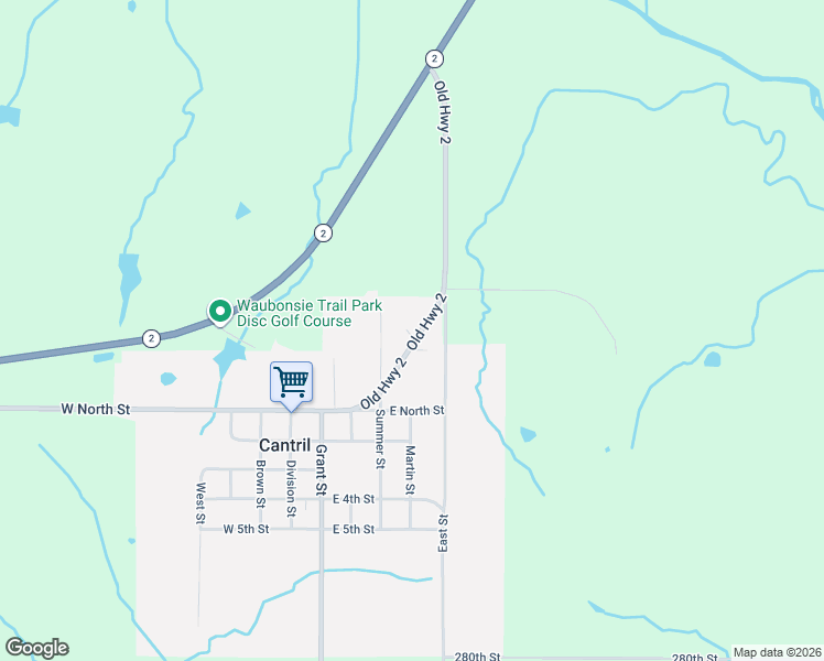 map of restaurants, bars, coffee shops, grocery stores, and more near 200 Old Highway 2 in Cantril