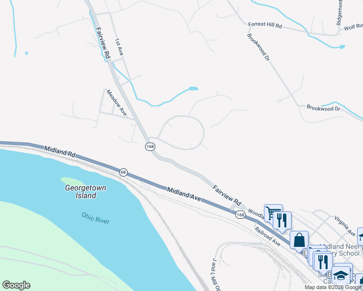 map of restaurants, bars, coffee shops, grocery stores, and more near 11-21 Midland Heights Circle in Midland