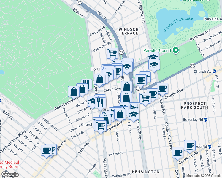 map of restaurants, bars, coffee shops, grocery stores, and more near 179 East 3rd Street in Brooklyn
