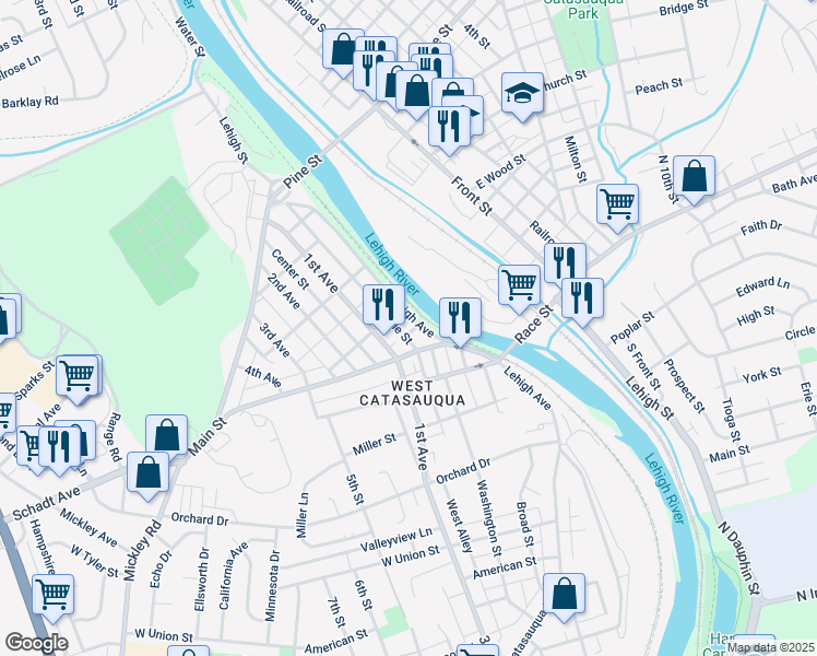 map of restaurants, bars, coffee shops, grocery stores, and more near 2024 North Lehigh Avenue in Lehigh County