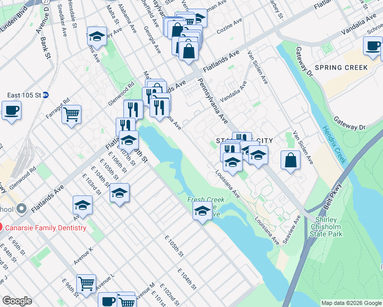 map of restaurants, bars, coffee shops, grocery stores, and more near 608 Louisiana Avenue in Brooklyn