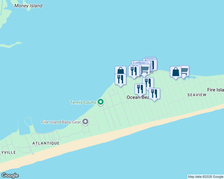 map of restaurants, bars, coffee shops, grocery stores, and more near 78 Frigate Rdw in Bay Shore