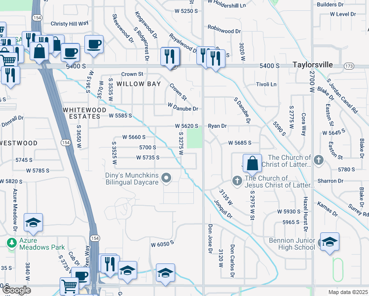 map of restaurants, bars, coffee shops, grocery stores, and more near 5743 South 3275 West in Salt Lake City