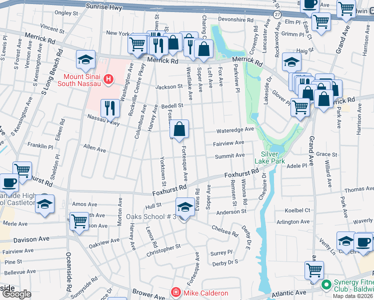 map of restaurants, bars, coffee shops, grocery stores, and more near 2578 Westlake Avenue in Oceanside