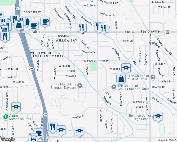 map of restaurants, bars, coffee shops, grocery stores, and more near 5743 South 3275 West in Salt Lake City