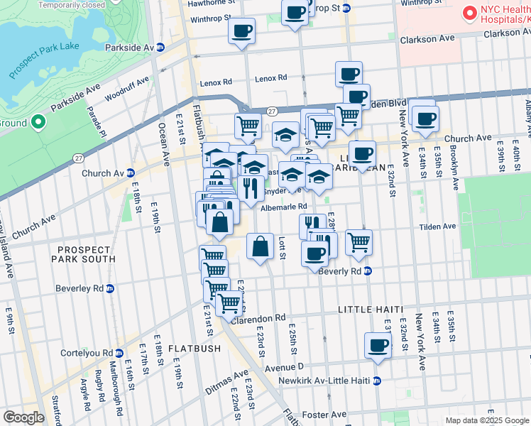 map of restaurants, bars, coffee shops, grocery stores, and more near 30 Oakland Place in Brooklyn