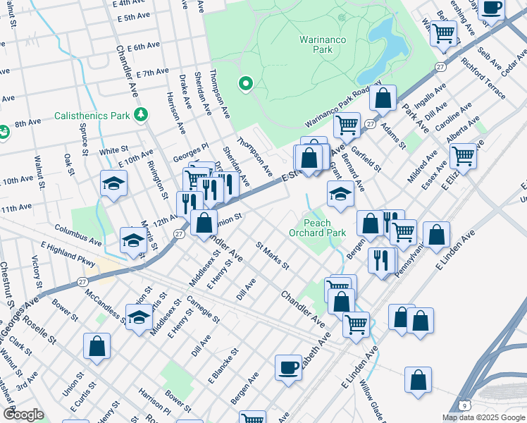 map of restaurants, bars, coffee shops, grocery stores, and more near 811 Cranford Avenue in Linden