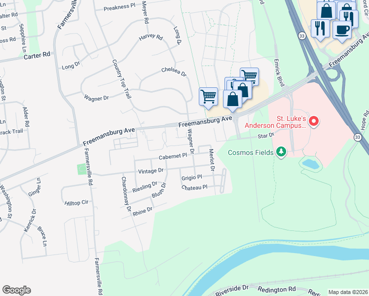 map of restaurants, bars, coffee shops, grocery stores, and more near 1946 Cabernet Place in Easton