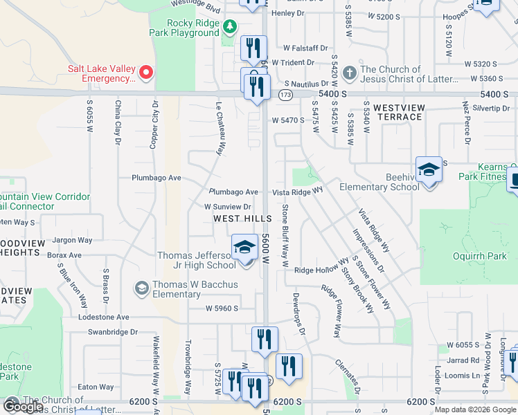 map of restaurants, bars, coffee shops, grocery stores, and more near 5582 Arnica Ridge Circle in Salt Lake City