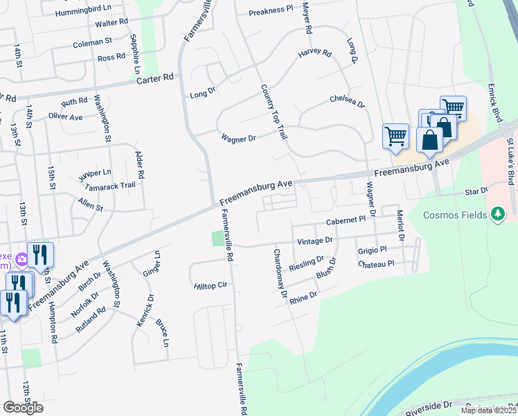 map of restaurants, bars, coffee shops, grocery stores, and more near 5232 Freemansburg Avenue in Easton