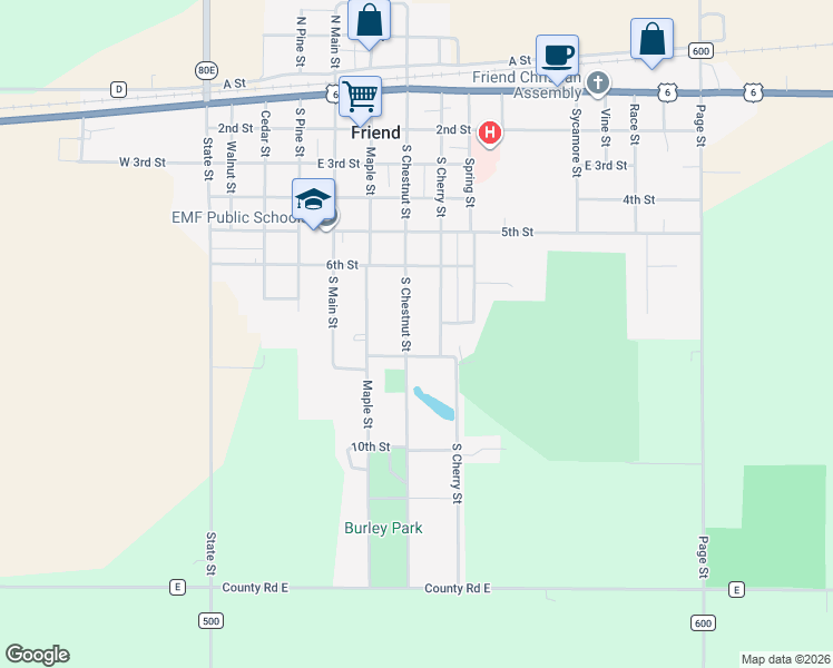 map of restaurants, bars, coffee shops, grocery stores, and more near 721 9th Street in Friend