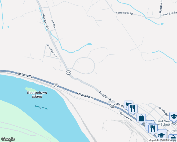 map of restaurants, bars, coffee shops, grocery stores, and more near 67-1 Midland Heights in Midland