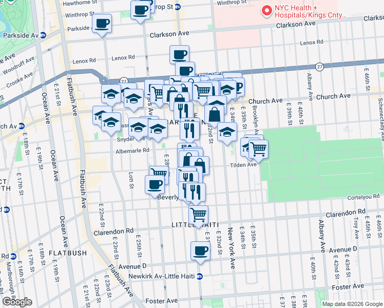 map of restaurants, bars, coffee shops, grocery stores, and more near 1567 Nostrand Avenue in Brooklyn