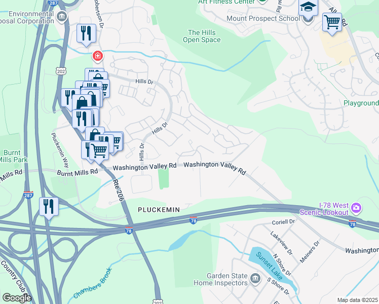 map of restaurants, bars, coffee shops, grocery stores, and more near Pinevale Road in Bedminster Township